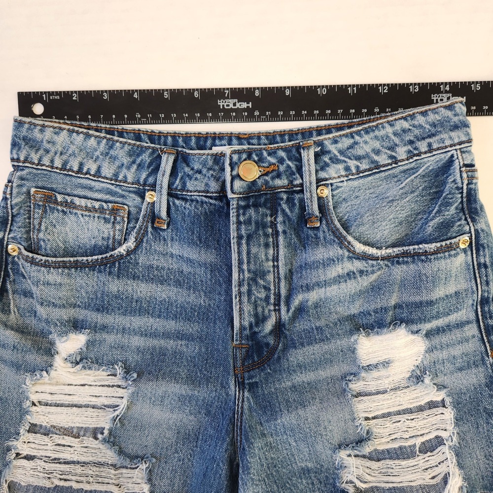Good American Bombshell Short Blue Distressed Denim Cut Off Shorts Size 2/26 - Picture 5 of 9